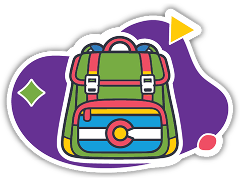 Colorful Illustration of a hiking backpack with the Colorado flag