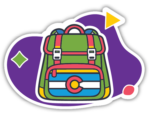 Colorful Illustration of a hiking backpack with the Colorado flag