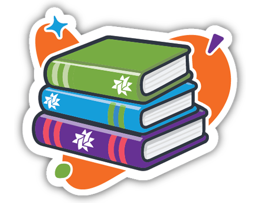 Colorful Illustration of Books with Denver Public Library Star Logo