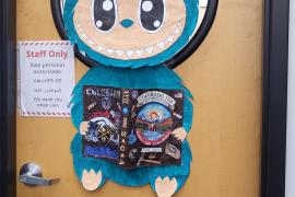 La Boo Boo made out of posterboard and painted , The Book was made out of paperbag and logo;s printed form pinterest