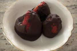 three chocolate covered strawberries