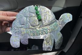 Tin turtle with marker and bead embellishment