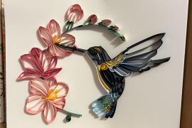 Humming bird and pink flowers 