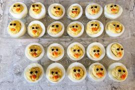 deviled eggs with chick faces