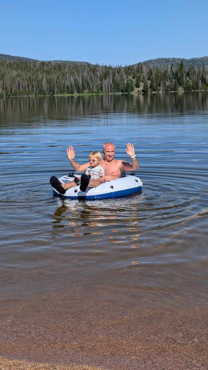 Exploring the lake from a raft