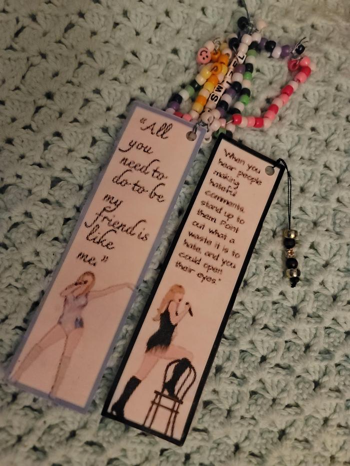 I made my own bookmarks. Taylor Swift inspired.