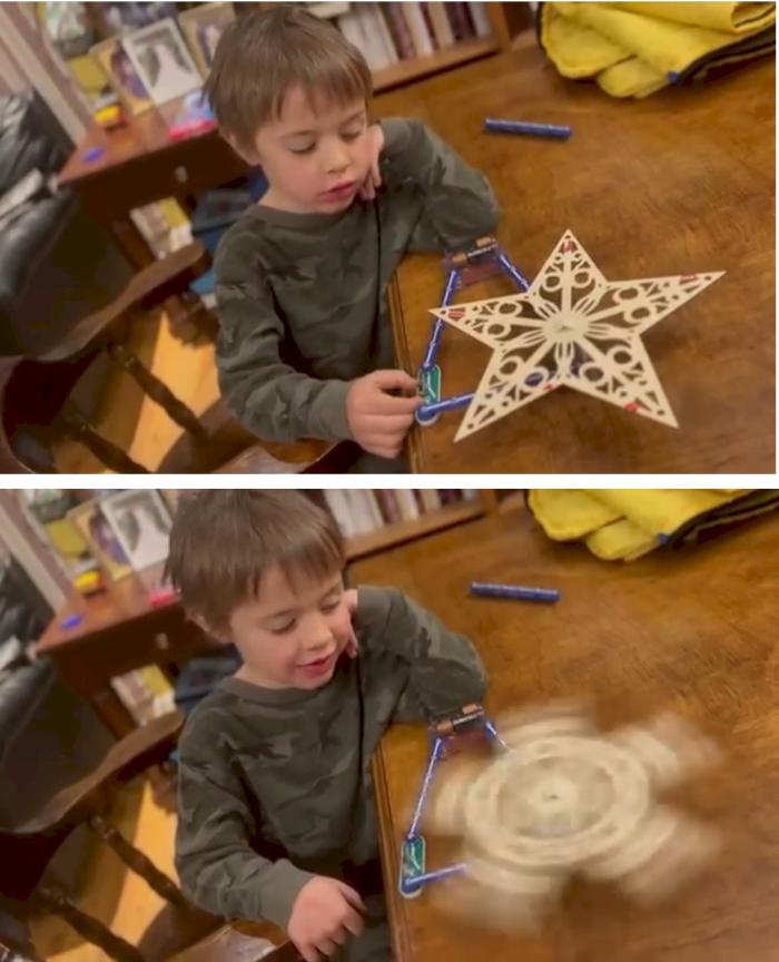 David Yehudah đã tạo ra một chiếc quạt từ một đường cắt ngôi sao bằng cách gắn nó vào động cơ Snap Circuits (chạy bằng pin) mà anh ấy tự lắp ráp. 