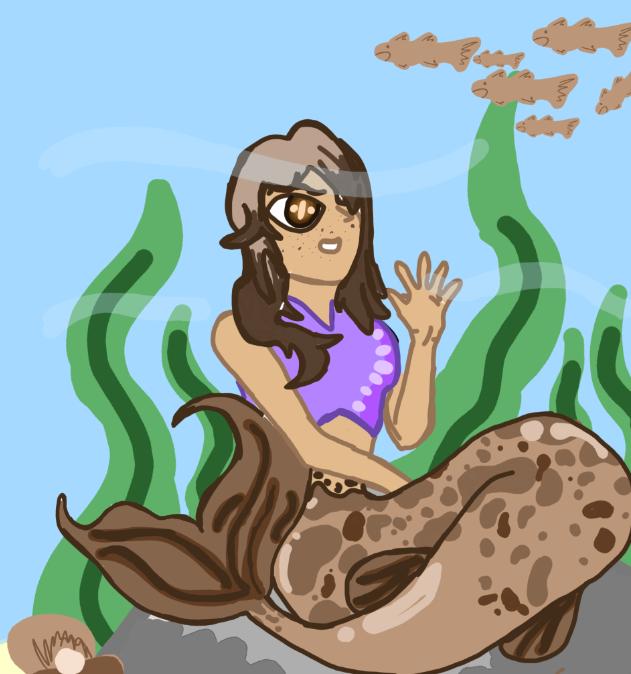 This is a digital drawing I did of my best friend as a cod mermaid