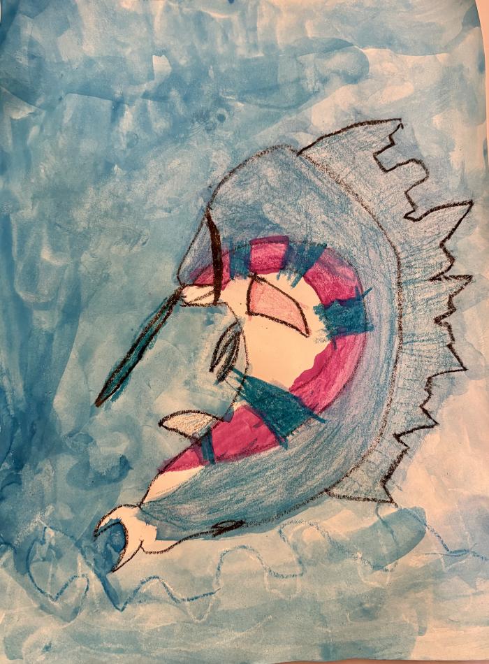 Crayon and watercolor sailfish picture