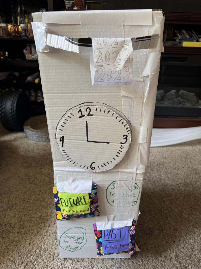 This is a Time Machine made on a rainy summer afternoon, with clock and settings to go back or forward in time