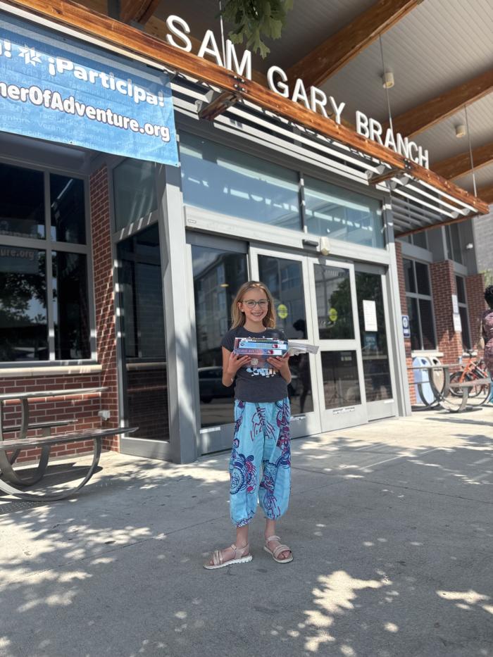 Juliet checked out 6 books today to kick off the Summer of Adventure Reading Challenge. Continuing her Dragon Masters Series since she ended the school year and two more books from her current favorite author,  Victoria Jamieson. :)