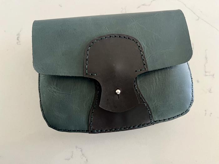 Small two-colored (Teal & Brown) leather belt bag