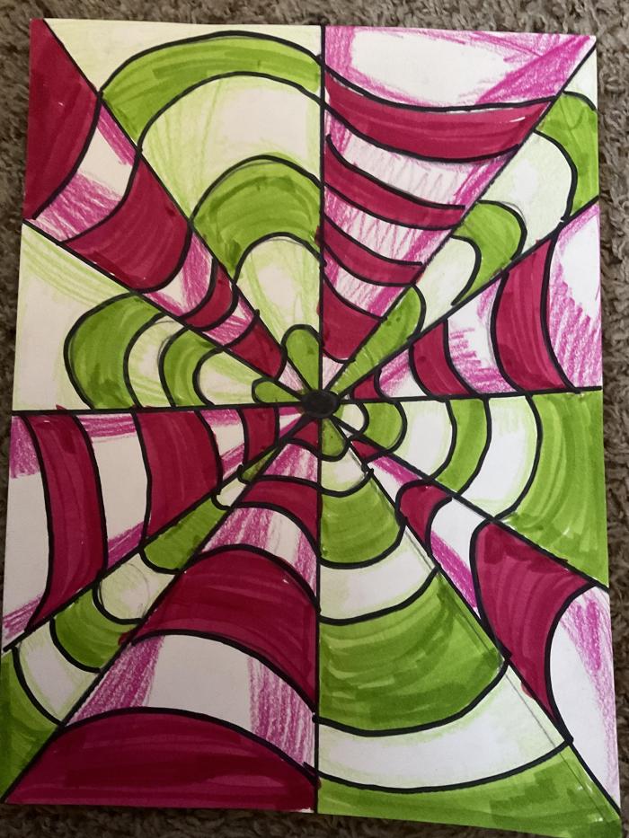 Marker and crayon swirls in a geometric pattern