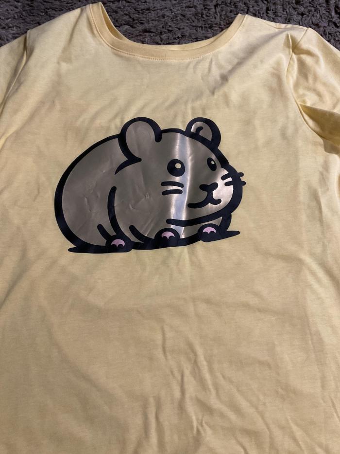 Cricut hamster heat pressed onto plain shirt